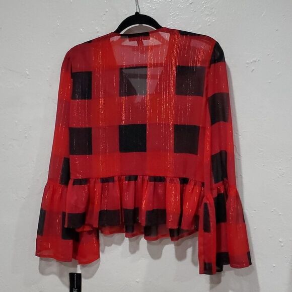 INC Sheer Peplem Blouse w/Gold Metallic & Bell Sleeves with Free Bralette - Picture 5 of 15